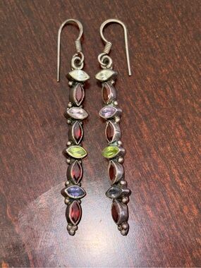 925 Sterling Silver Multicolor Gemstone Earrings